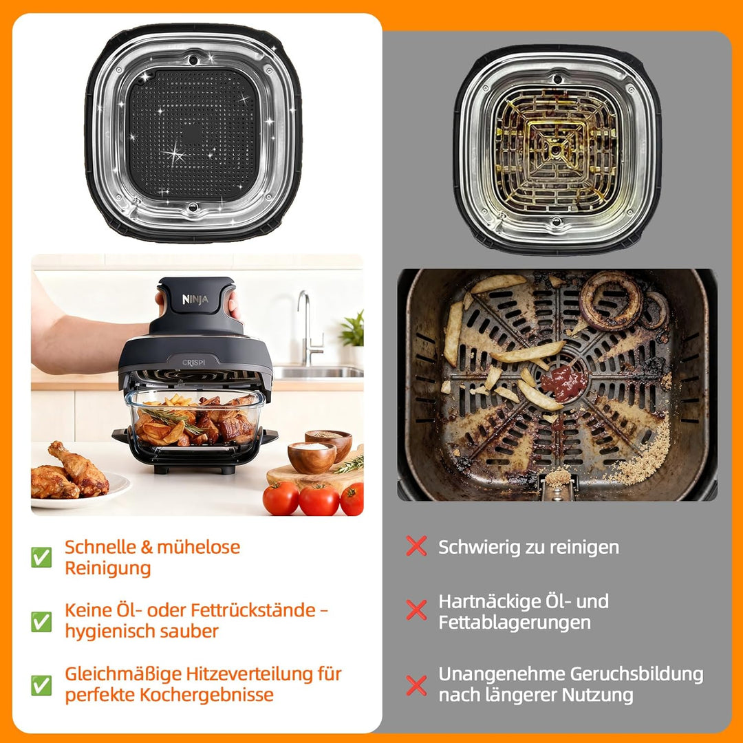 Airfryer Zubehör für Ninja CRISPi FN101EU, 2 Stück Silikonform mit Spritzschutz & Silikonmatten, Hei