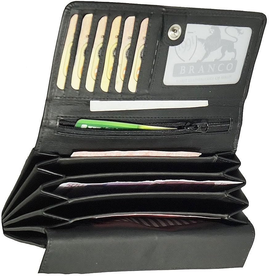 GoBago Branco Damen Leder Geldbörse 17 cm lang, Portemonnaie aus Rindleder 6 Farben, Geldbeutel mit