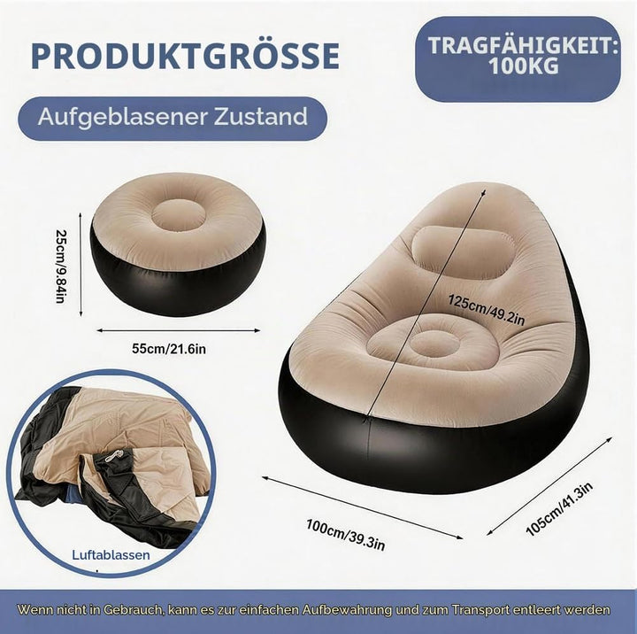 Aufblasbares Sofa mit Fusshocker, Aufblasbarer Sitzsack, Aufblasbares Stuhl Sofa, Luftsofa Aufblasba