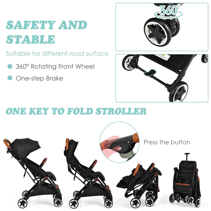 LIFEZEAL Kinderwagen Klappbar, Babywagen Klappbar mit Sonnenschutz, Reisebuggy mit Rückenlehne &amp; Ver