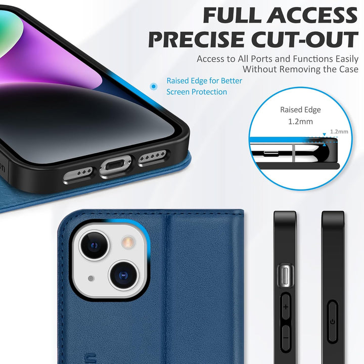 SHIELDON Hülle für iPhone 14 Schutzhülle [Rindsleder] [Stossfest ] [Standfunktion] [Kartenfach] TPU