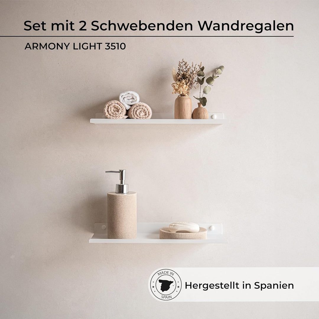 Wandregal Weiss Aus Metall | 2er Set Schweberegale Weiss 35x10 cm | Kleines Wandregal Küche | Badezi