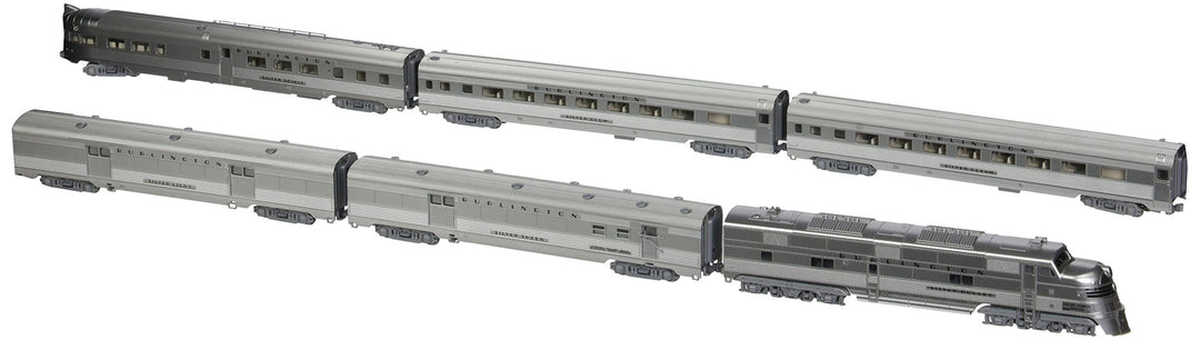 Spur N Kato Zug EMD E5A + Silver Streak Zephyr