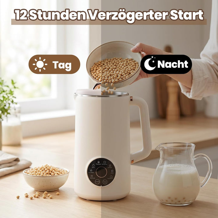 8 in 1 Nussmilchmaschine, 1000ML Multifunktional Automatische Pflanzenmilchbereiter mit 10 Klingen u
