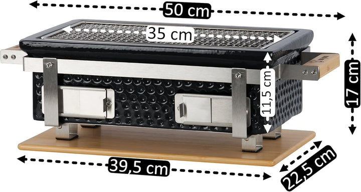 BBQ-Toro Keramik Tischgrill mit Holzunterlage | 50 x 23 x 17 cm | Hibachi Tischgrill ohne Strom | Sc