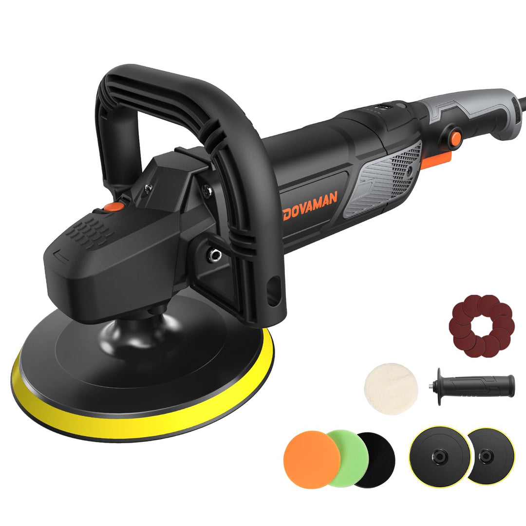 PLS03A Auto Poliermaschine 1500W, Rotationspolierer 180/150 mm, 6 Variable Geschwindigkeiten (600–30