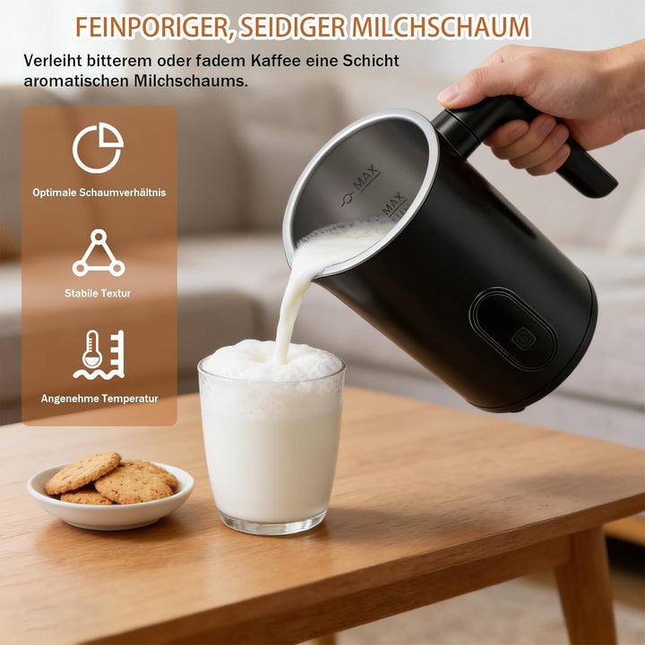 Milchaufschäumer Elektrisch, 4-in-1 Automatische Milchschäumer, 350 ml Milchwärmer für Heissen und K