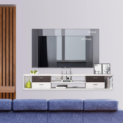 Pmnianhua TV Lowboard TV Schrank aus Holz, TV Board Hängend mit 4 Schubladen, Kabellöcher, Lowboard