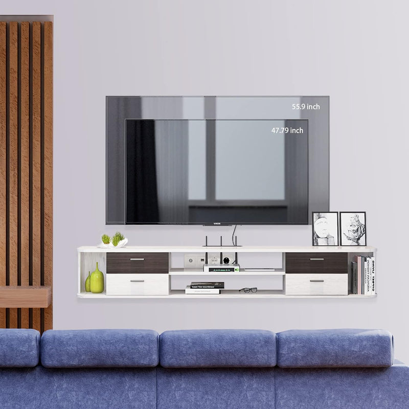 Pmnianhua TV Lowboard TV Schrank aus Holz, TV Board Hängend mit 4 Schubladen, Kabellöcher, Lowboard
