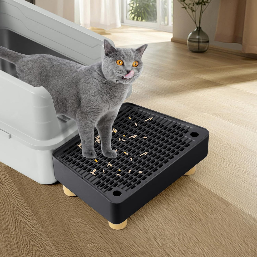 Katzentoilettenrampe, Katzen Treppen & Stufen mit Holzfüsse Filterfunktion, leicht zu reinigender Ti