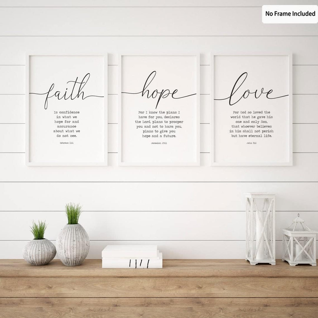 Leinwand-Kunstdruck mit Bibelversen "Glaube Hoffnung und Liebe", 3-teilig, für Gelassenheit, Gebet,