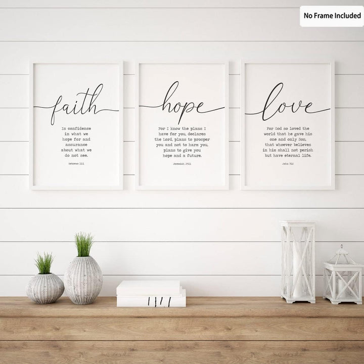 Leinwand-Kunstdruck mit Bibelversen "Glaube Hoffnung und Liebe", 3-teilig, für Gelassenheit, Gebet,