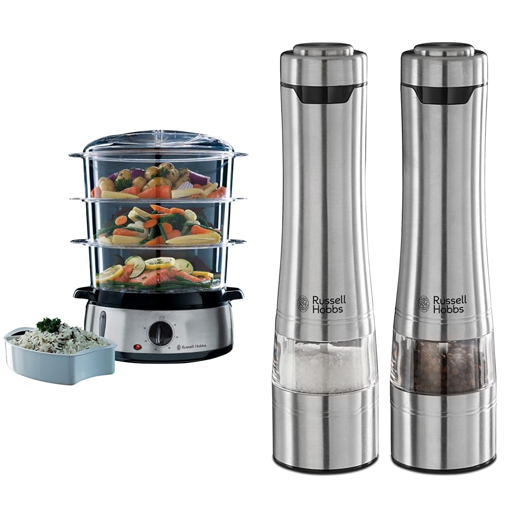 Bundle Set: Russell Hobbs Dampfgarer [normale Grösse] 9,0l 19270-56 + Salz und Pfeffer Mühle elektri