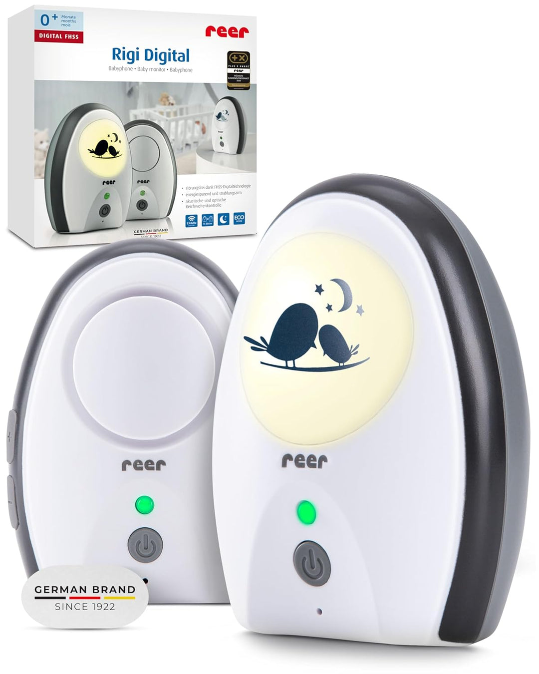 reer 50070 Babyphone Rigi Digital – 300m Reichweite, abhörsicher, strahlungsarm, mit Nachtlicht und