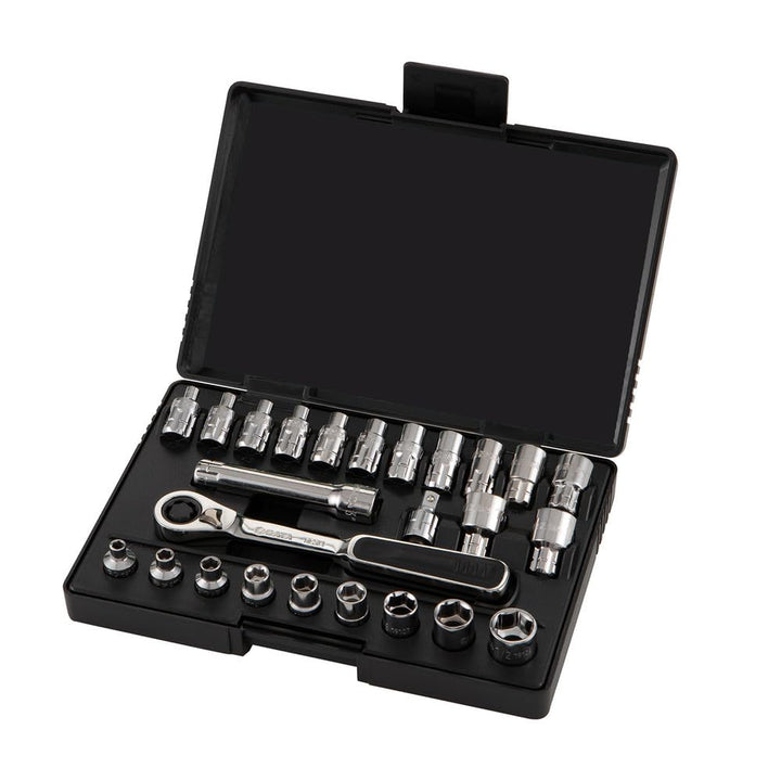 SATA ST09131SJ Durchgangs Steckschlüsselsatz, Knarrenkasten, Ratschenkasten 1/4"/6,35 mm, Sechskant