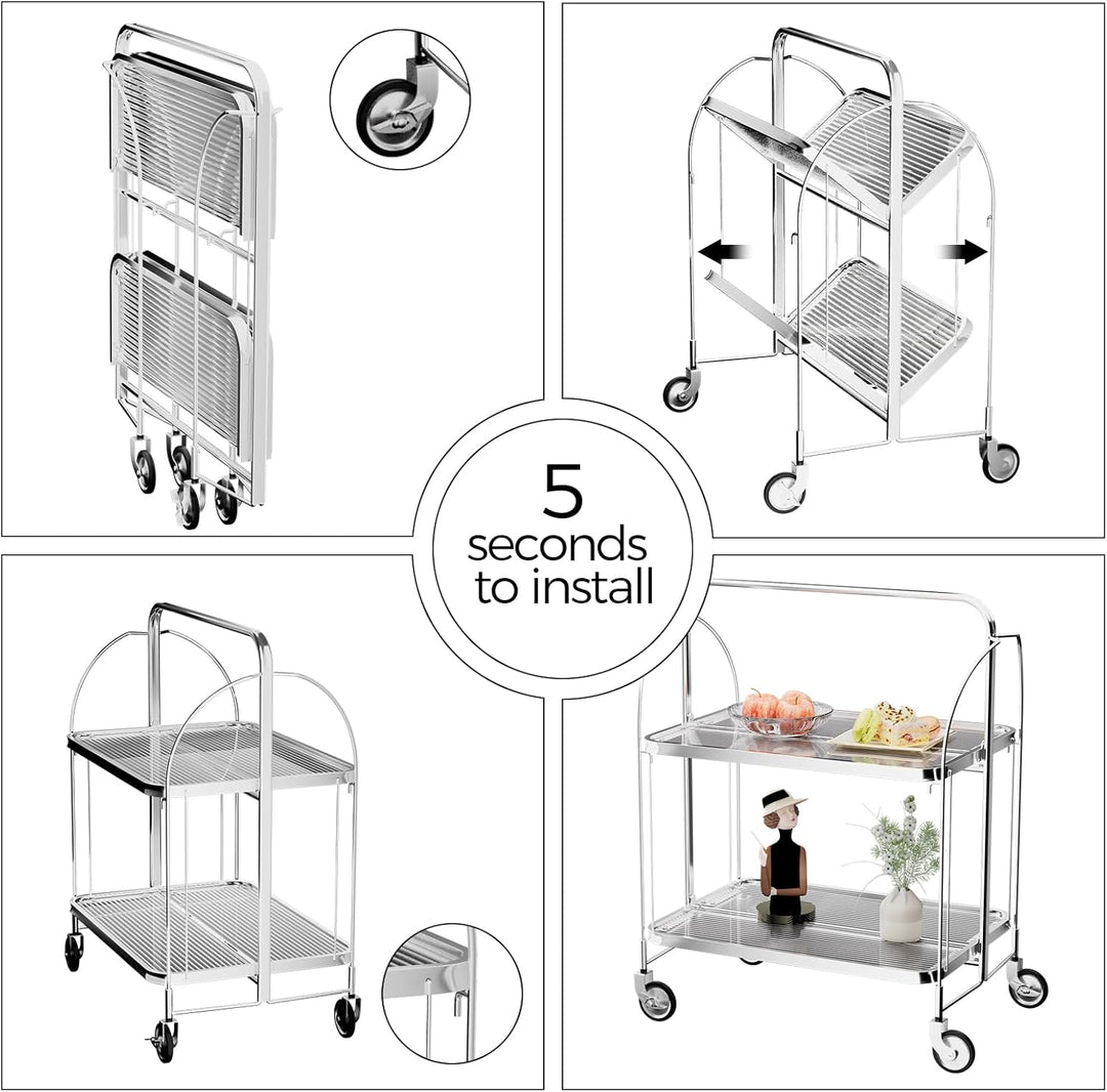 Mobile Storage Folding Trolley, Servierwagen, Dinett Ablagekorb 2 Tier Clear gehärtetes Glas with Wh
