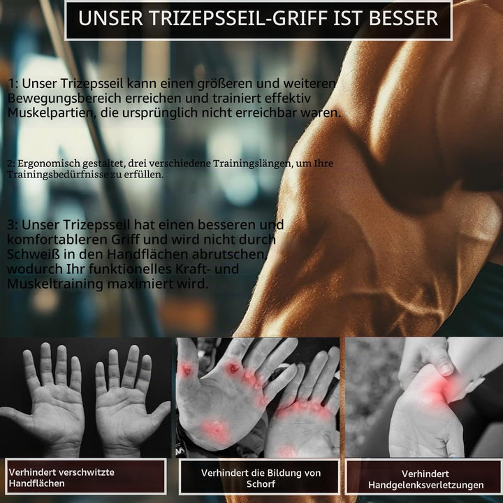 trizepsseil für Fitnessstudio mit grösserem Bewegungsbereich, 3 Segmente &amp; gepolsterte trizeps Seil,
