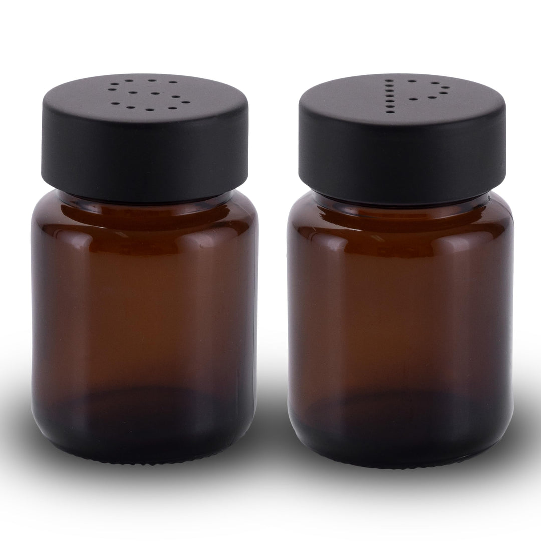 Salzstreuer und Pfefferstreuer Set aus Braunglas - Salt Shaker mit Edelstahl Deckel – Streuer für Pf