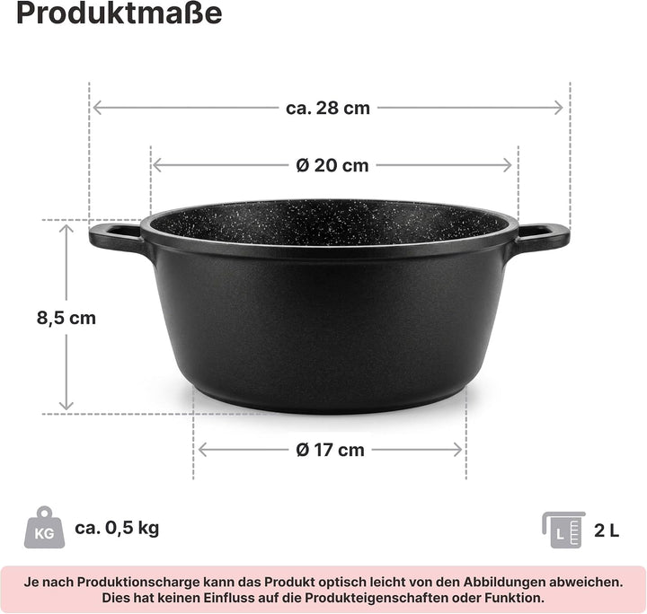 Kochtopf 2,4 L Suppentopf Aluminiumguss Antihaft Milchtopf Induktion Schmortopf 20 cm mit Glasdeckel