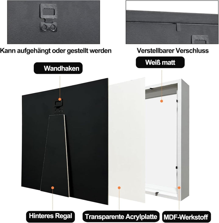 Bilderrahmen zum Befüllen, 3D Fotorahmen 30 x 30 cm, Tiefer Rahmen für Wand &amp; Desktop, 3D Objektrahm