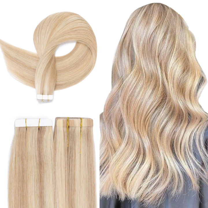 TESS Tape Extensions Echthaar 35 cm, Blond Balayage Tape Klebeband Haarverlängerung 20 pcs Glatt Gol