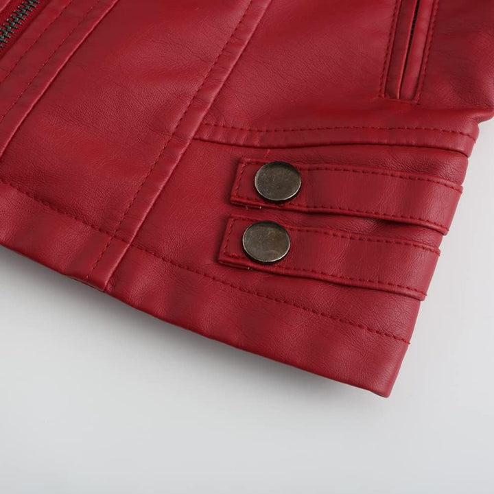 YYNUDA Damen Lederjacke Kurz Bikerjacke Stehkragen Reissverschluss Leder Jacke Übergangsjacke für He