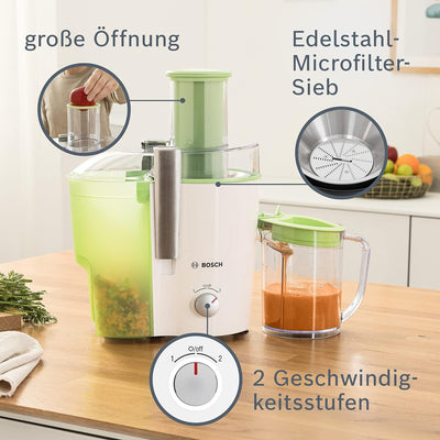 Bosch Entsafter VitaJuice 2 MES25G0, elektrische Saftpresse für Obst und Gemüse, grosser Einfüllscha