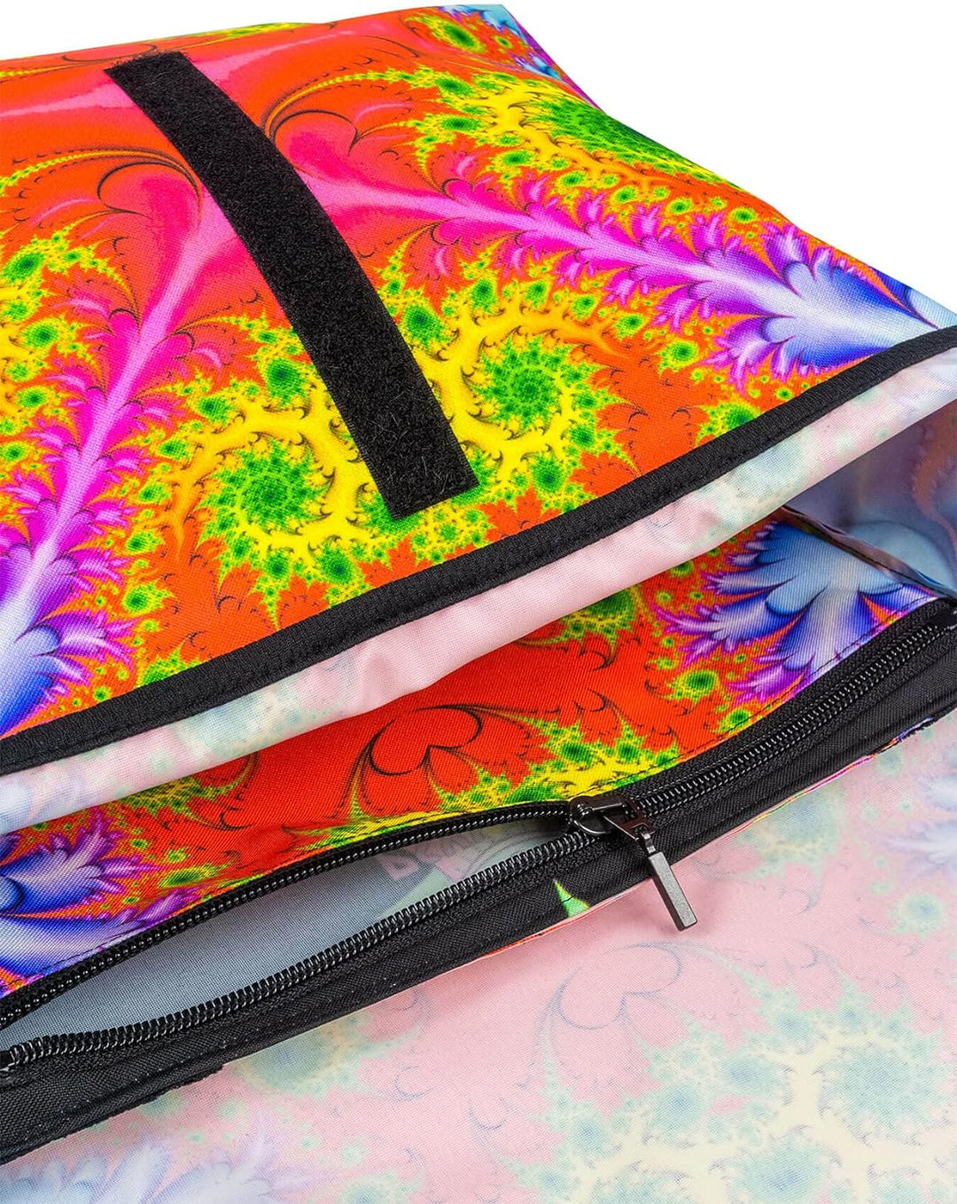 PSYWORK Schwarzlicht Umhänge Tragetasche Neon Fractal Wonderland Red Neon UV-aktiv wasserabweisend