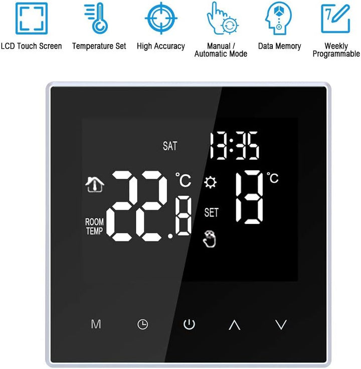 Irishom Smart Thermostat Digitaler Raumthermostat Fussbodenheizung Programmierbar 16A LCD Touchscree
