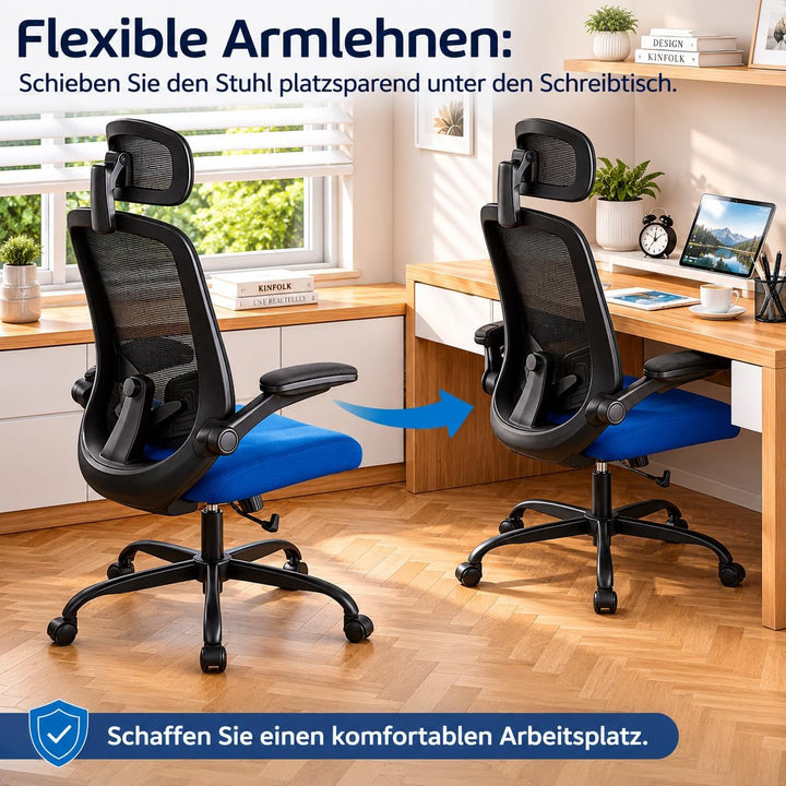 DUMOS Bürostuhl Ergonomisch, Gaming Stuhl mit Verstellbarer Kopfstütze, Armlehnen Schreibtischstuhl,
