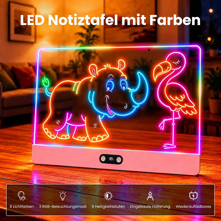sylvwin LED Zeichenbrett Kinder – 2 Stück Neon Leuchtboard 35×26cm, 8 Farben & 3 Lichtmodi, LED Malt