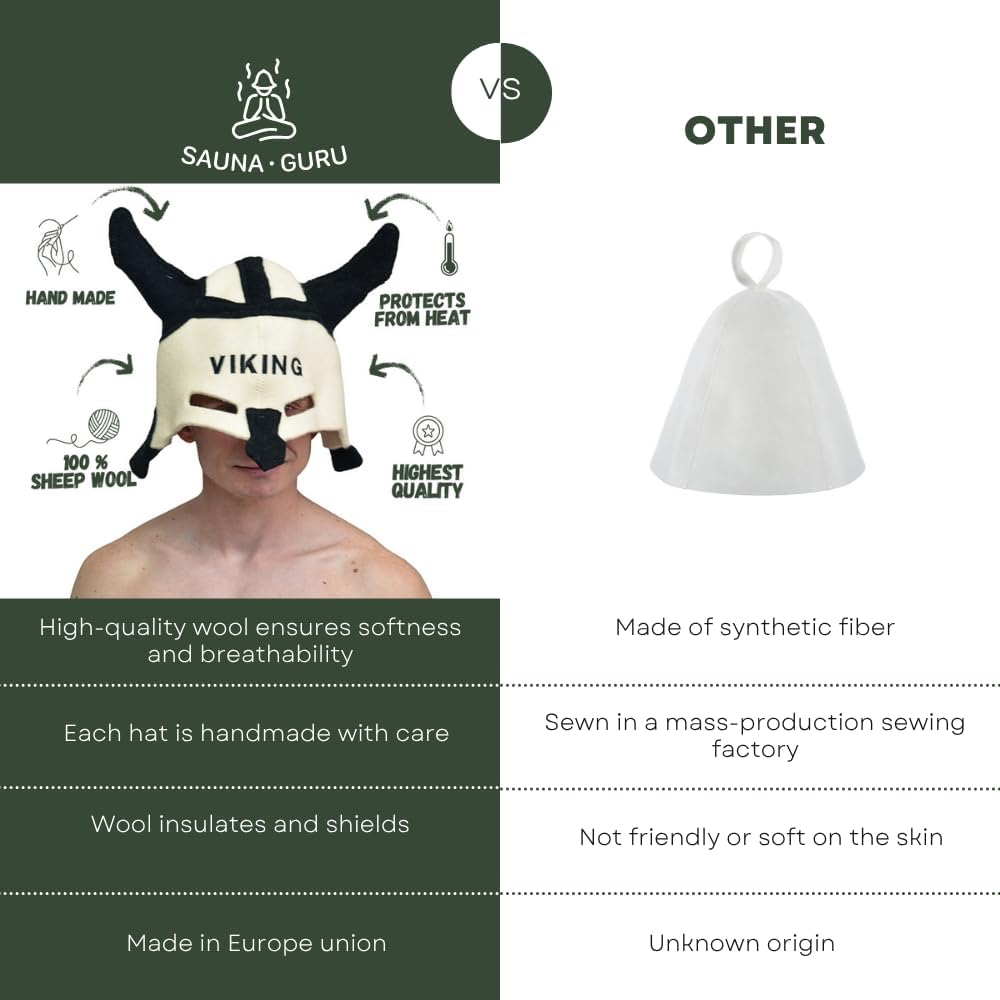 Natural Textile Saunahut 'Sauna Viking' White - 100% organische Wollfilzmützen - Schützen Sie Ihren