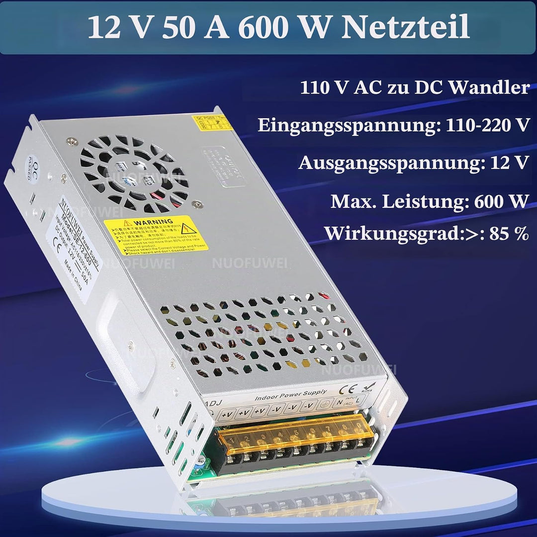 Trafo DC 12V 50A 600W Netzteil Transformator Schalternetzteil 230V AC auf DC Netzteil 12V 50A 600W T