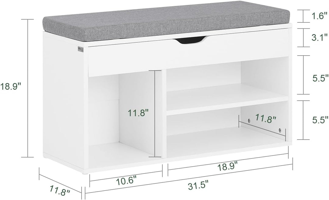 SoBuy FSR45-HG Schuhbank mit Sitzkissen Sitzbank Schuhschrank Schuhregal 3 Fächer weiss BHT ca: 80x4