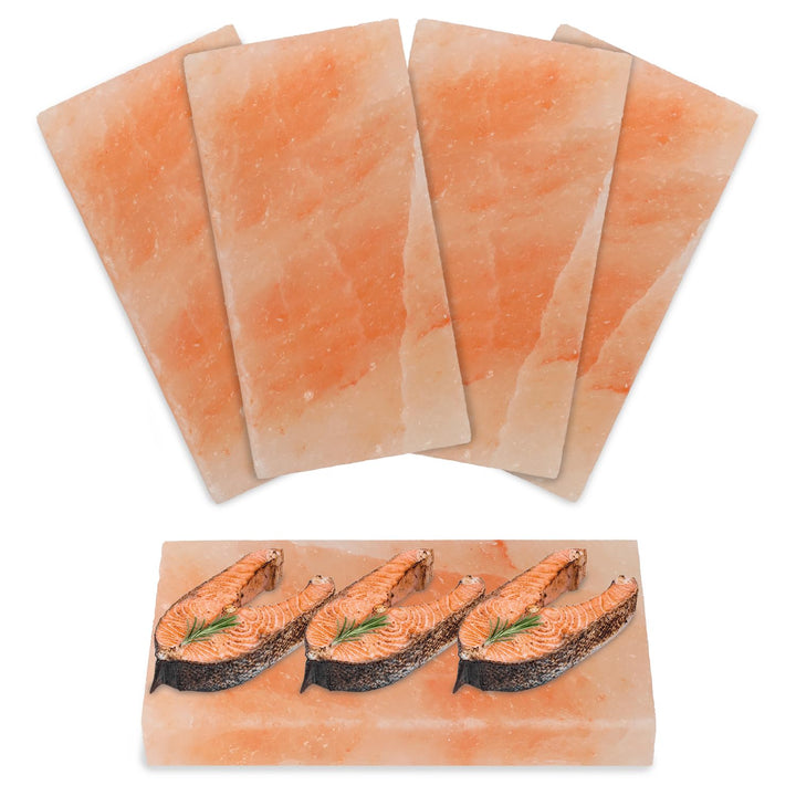 Fiqops 4x Salzstein zum Grillen L, 20x10x2,5cm Salz Grillsteine, Wiederverwendbar Salzgrillstein, Or