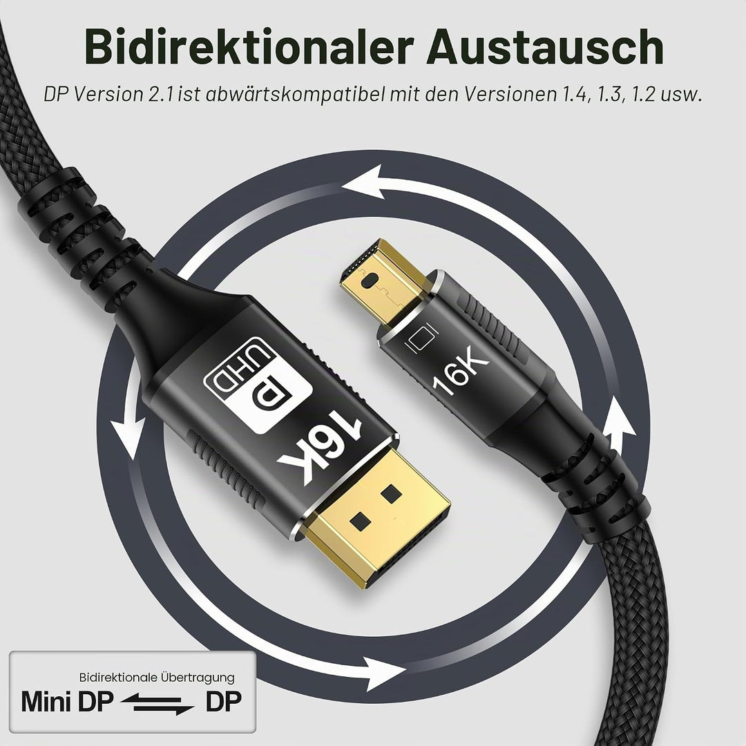 CableDeconn Mini DP zu DisplayPort 16K-Kabel 8K@120Hz 4K@240Hz DisplayPort 2.0 80Gbps Bidirektionale