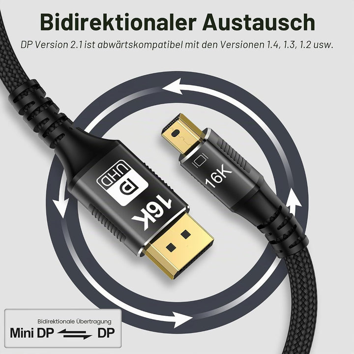 CableDeconn Mini DP zu DisplayPort 16K-Kabel 8K@120Hz 4K@240Hz DisplayPort 2.0 80Gbps Bidirektionale
