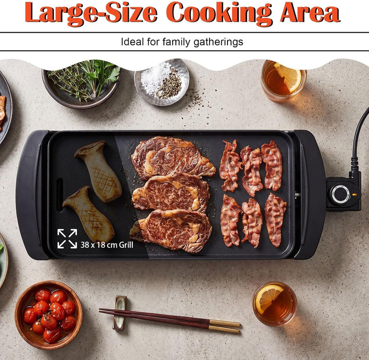 LIFEZEAL Elektrische Grillplatte, Tischgrill mit Grillfläche (50x20x8 cm), 50x20x8 cm