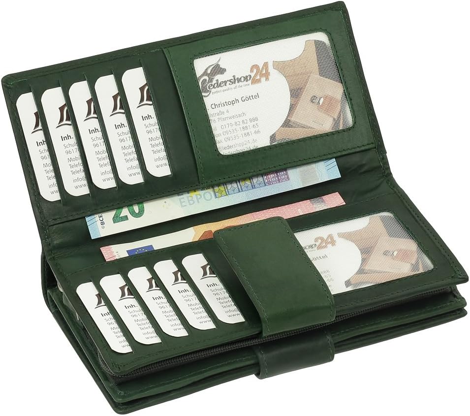 Luxus Leder Damen Geldbörse Portemonnaie Geldbeutel XXXL mit Reissverschluss 18,5 cm Farbe Grün, Grü