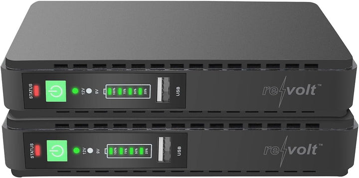 revolt Mini USV: Mini-UPS f. unterbrechungsfr. Stromvers., 8.800 mAh, USB/DC, 2er-Set (USV-Notstromv