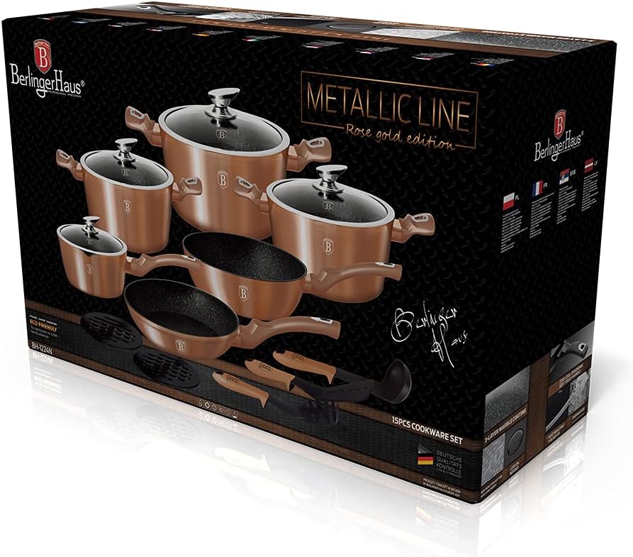 Berlinger Haus 15Pcs Metallisch Kochgeschirr Set - Roségold, Roségold