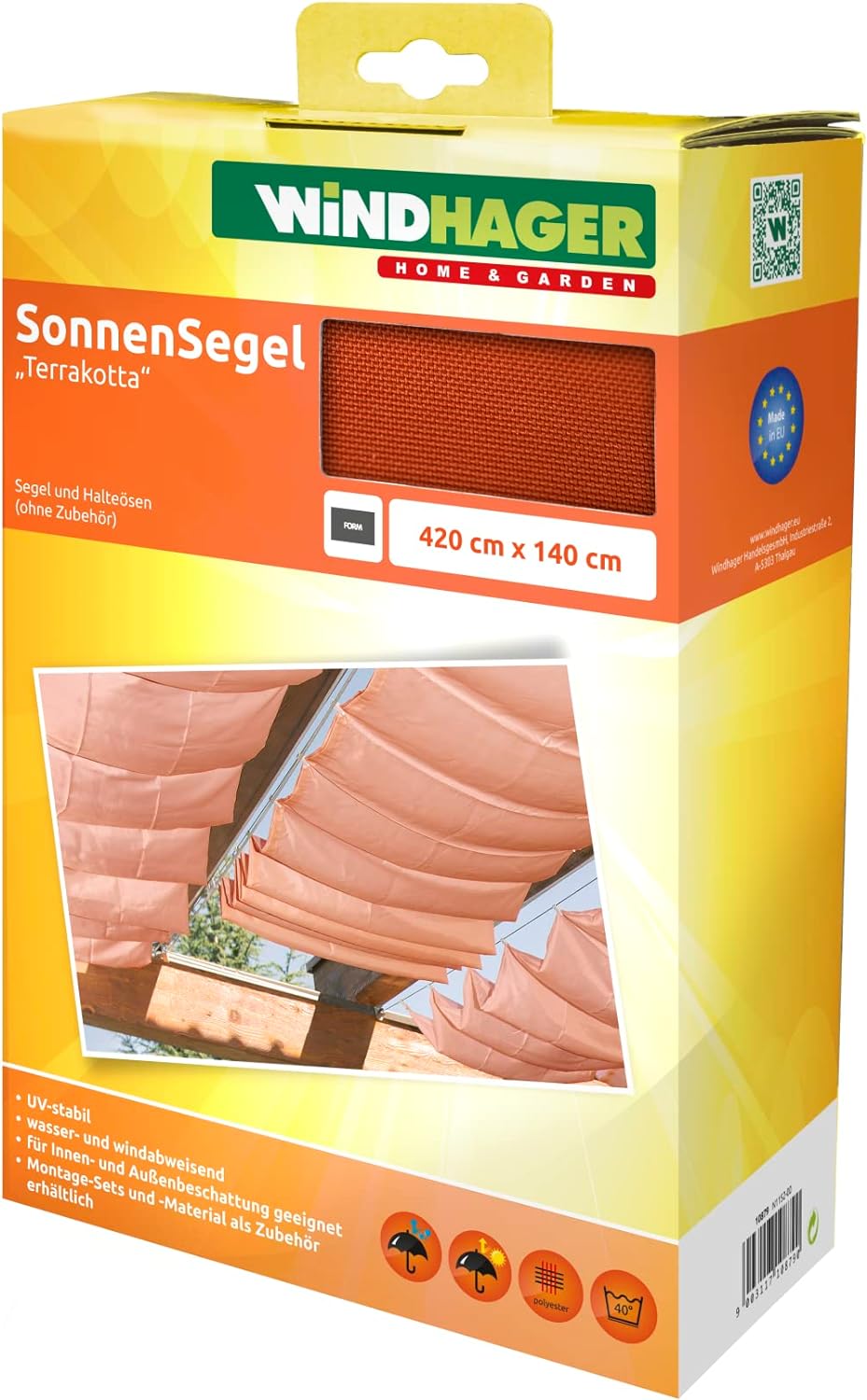 Windhager Sonnensegel für Seilspanntechnik, Wintergarten und Terrassen Beschattung, Seilspannmarkise