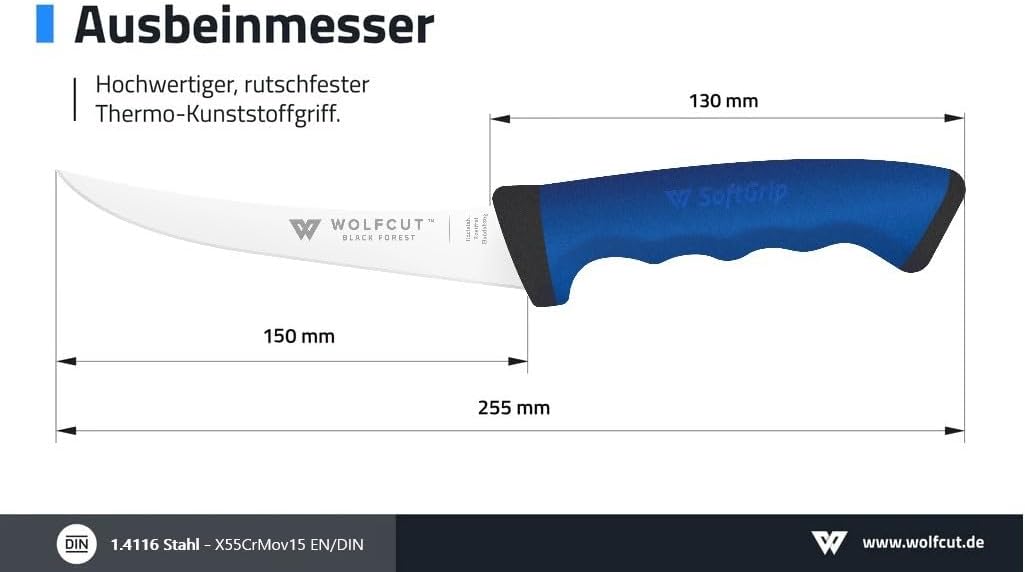 Wolfcut - Fleischermesser-3´er Set, Metzgermesser-Set, Schlachtermesser-Set aus Edelstahl - Profi-Qu