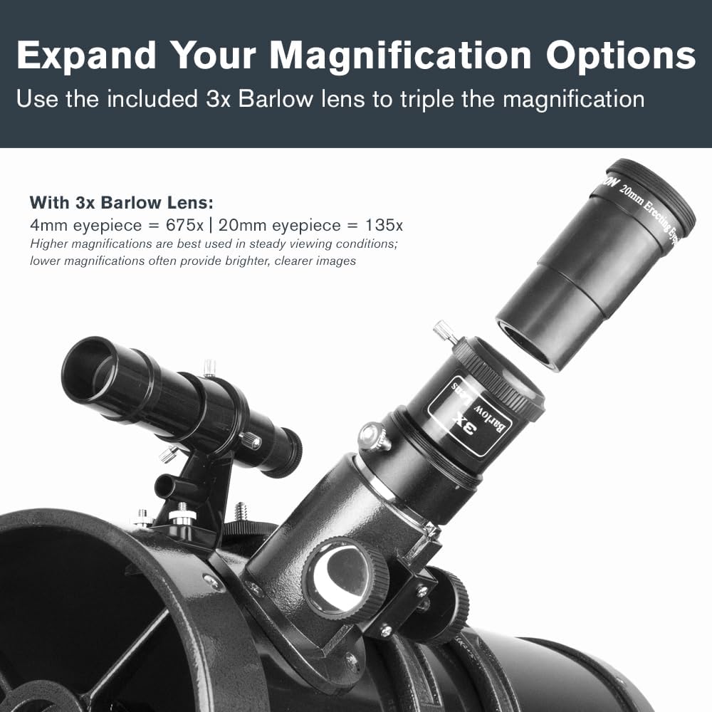 Celestron 21045 PowerSeeker 114EQ Spiegelteleskop - mit Zwei Okularen, Einer Barlow-Linse, höheneins