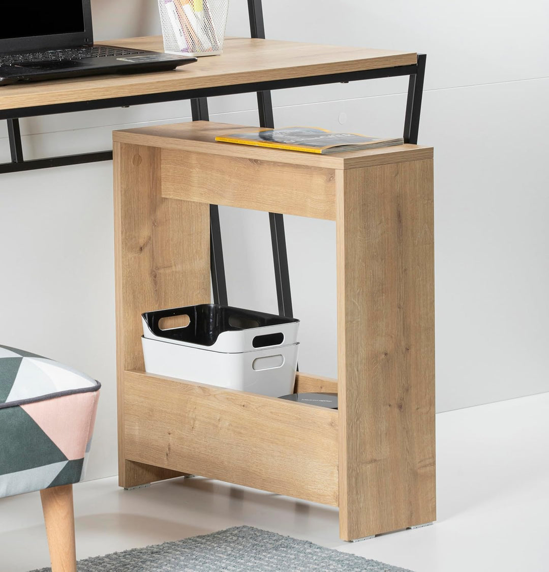 Beistelltisch mit integriertem Magazinhalter| kompakter Beistelltisch für Wohnzimmer und Büro| platz