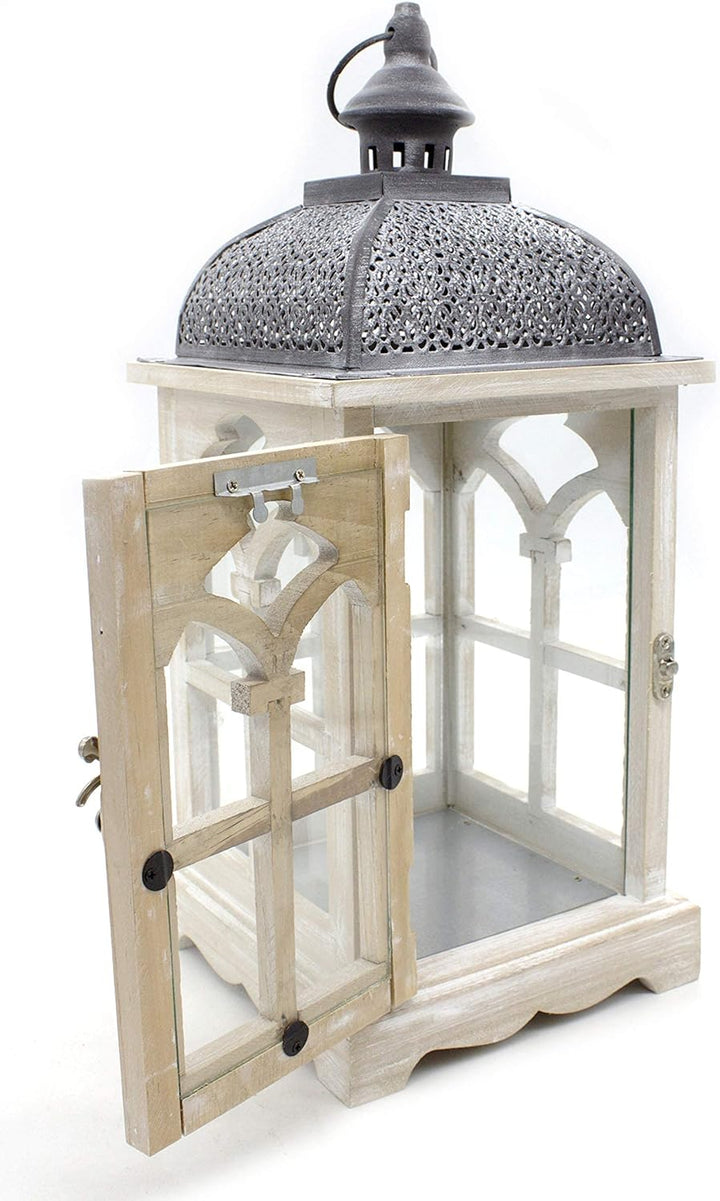 DARO DEKO Holz Laterne mit Echt-Glas Scheiben 18cm x 18cm x 42cm, 18cm x 18cm x 42cm