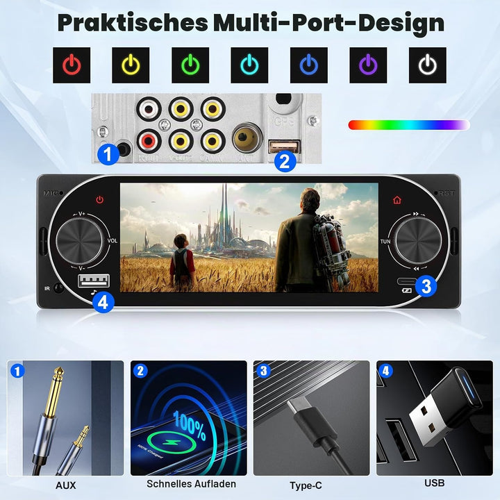 SIXWIN 1 Din Autoradio mit CarPlay Android Auto,5.1 Zoll HD IPS Touchscreen Bildschirm Bluetooth 5.2