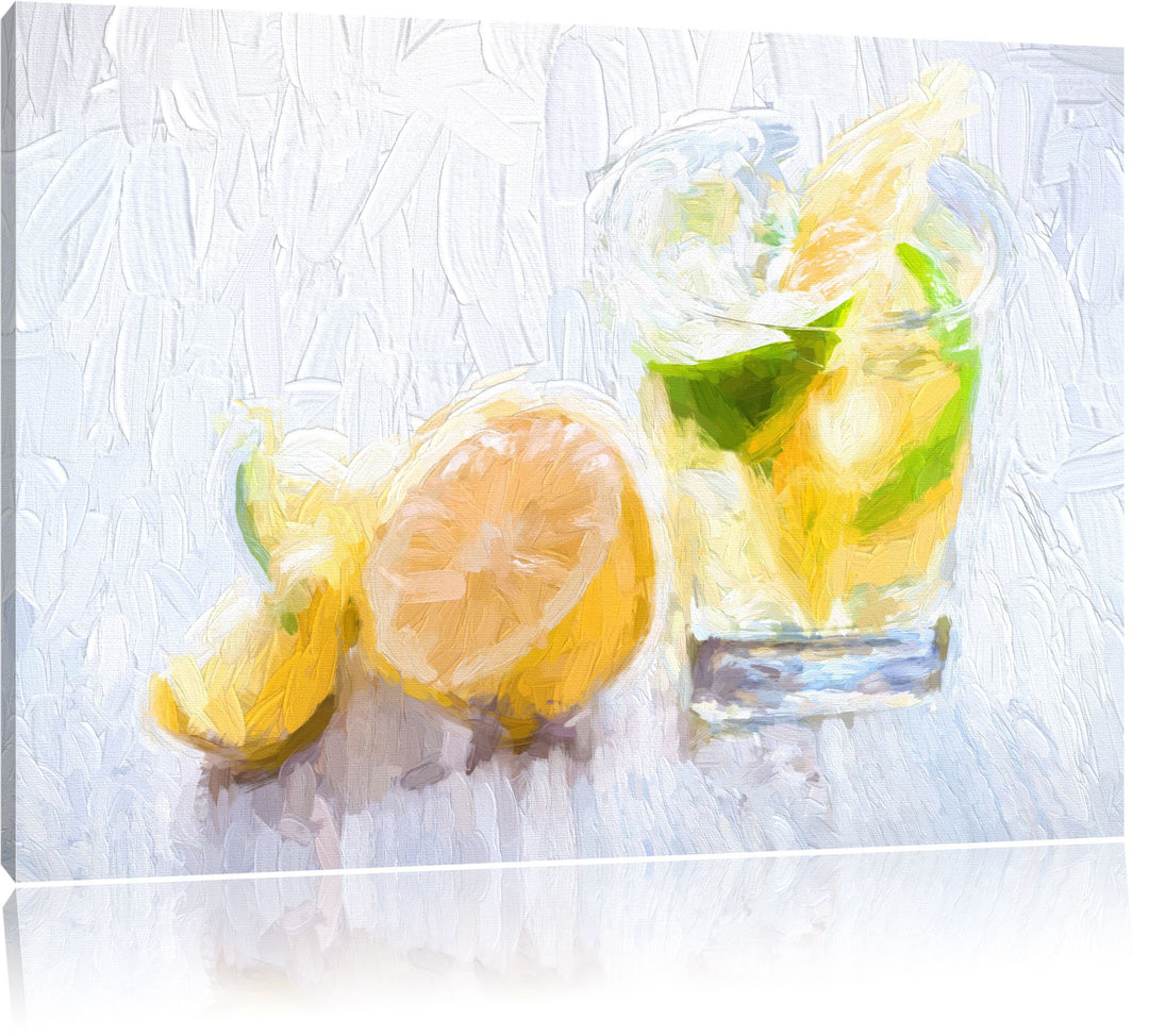 Pixxprint Gin Tonic Shot mit Zitronen / 100x70cm Leinwandbild bespannt auf Holzrahmen/Wandbild Kunst