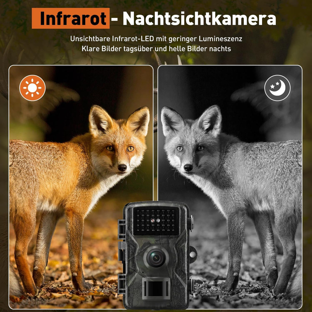 Wildkamera, 60MP 4K Video Wildtierkamera, 0,1 Sekunden ausgelöste IP66 wasserdichte Wildkamera mit N