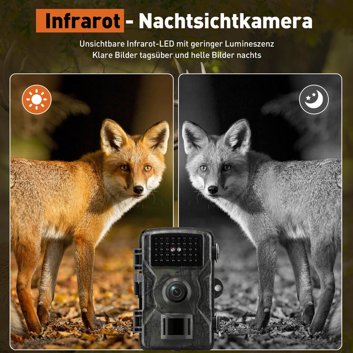 Wildkamera, 60MP 4K Video Wildtierkamera, 0,1 Sekunden ausgelöste IP66 wasserdichte Wildkamera mit N